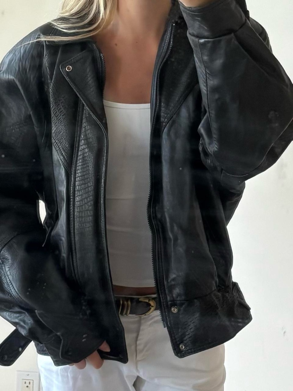 vintage 100% leather bomber jacket, funky